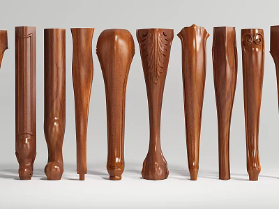 Wooden Columns With Ornate Carved Details And Various Designs For Furniture Use 3d model