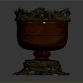 Decorative Red Living Container With Intricate Silver Carved Base And Classic Design