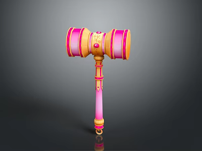 Pink And Yellow Fantasy Hammer With Ornate Gold Details As Decorative Weapon 3d model