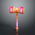 Pink And Yellow Fantasy Hammer With Ornate Gold Details As Decorative Weapon