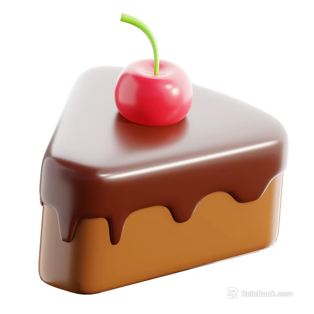 Delicious Chocolate Cake Slice With Cherry Topping And Drizzled Icing 3d model 