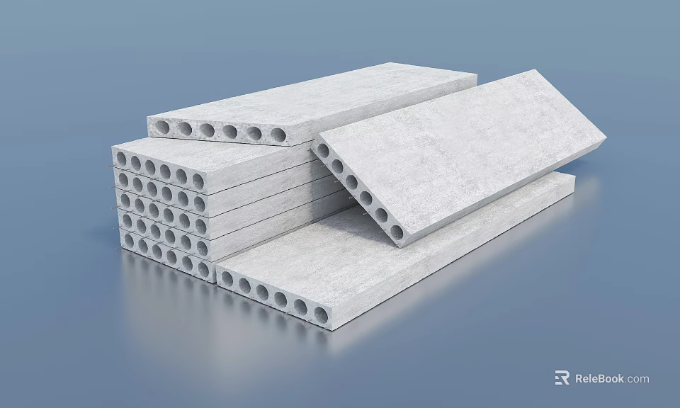 Stacked Precast Hollow Concrete Panels as Structural Building Components for Construction 3d model 