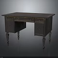 Vintage Wooden Desk With Drawers And Carved Legs Classic Design Sturdy Structure