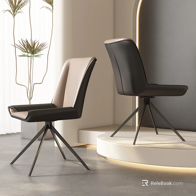 Modern Office Chairs With Black And Beige Leather Seats And Metal Tripod Bases 3d model 