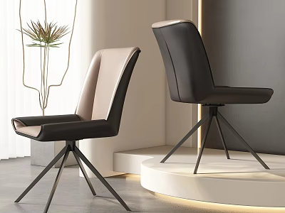 Modern Office Chairs With Black And Beige Leather Seats And Metal Tripod Bases 3d model