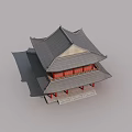 Traditional Chinese Pavilion With Red Swing Doors Grey Tiled Roof And Eaves