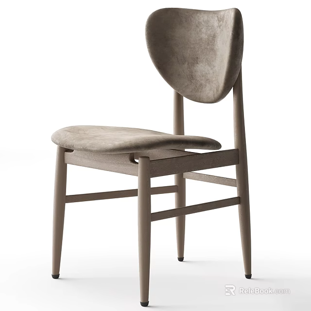 Modern Leisure Chair with Wooden Frame Curved Back and Beige Fabric Seat 3d model 