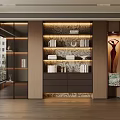 Elegant Modern Wooden Bookcase With Glass Doors Built in Lighting And Decorative Sculptures