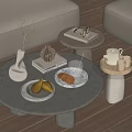 Round Modern Concrete Coffee Table With Pears Biscuits Cups And Vase