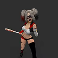 Game Movie Character With Gray Red Pigtails Holding Baseball Bat And Tattoos