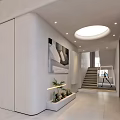 Modern Duplex Living Room Interior With Chandelier High Ceiling And Large Windows
