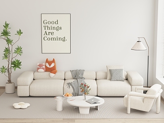 Sofa Combination Cream Style Sofa Combination Coffee Table Green Plant Potted Plant Floor Lamp Carpet Decoration Hanging Picture Leisure Chair Low Stool Side Table Single Person Sofa 3d model