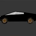 Futuristic Black Car With Transparent Roof Orange Wheels And Illuminated Strips