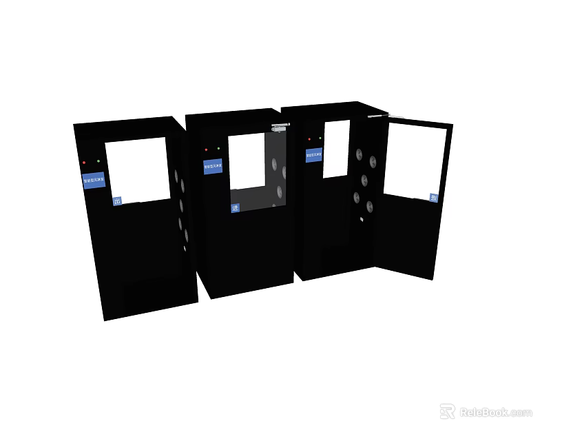 Black Self Service Kiosks With Screen Display And Control Panels 3d model