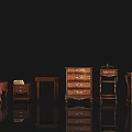 Multiple Dark Wood Bedside Tables With Drawers Lamps And Stacked Books