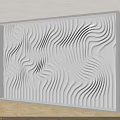 Modern White Wavy Texture Feature Wall With LED Lighting And Indoor Plants 3d model