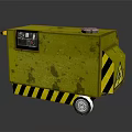 Yellow Portable Industrial Generator With Control Panel Warning Stripes And Wheels 3d model