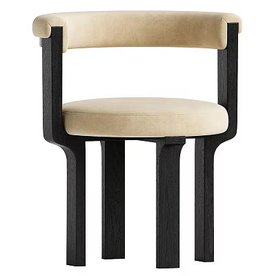 Modern Leisure Chair With Black Wooden Frame Beige Cushion And Armrest Design 3d model