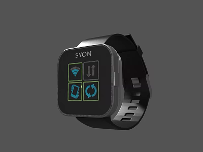 SYON Smart Watch with Black Strap Square Screen WiFi and Device Sync Icons 3d model
