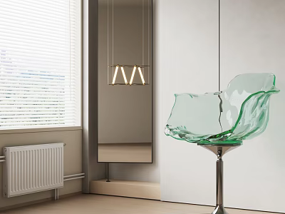 Green Glass Accent Chair In Modern Interior With White Blinds Pendant Light And Mirror 3d model