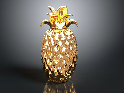 Golden Pineapple Shaped Glass Decorative Piece With Diamond Cut Texture And Reflection 3d model