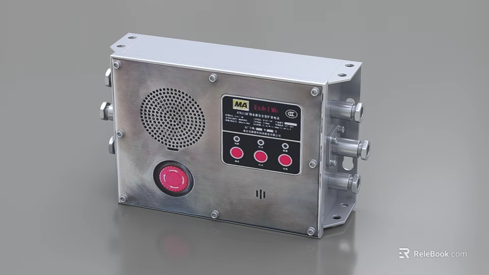 Industrial Control Equipment Featuring Metal Casing Red Button Indicator Lights Ventilation Holes And MA Certification 3d model 