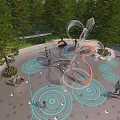 Spiral Metal Sculpture With Circular Ground Patterns In Outdoor Park Setting 3d model