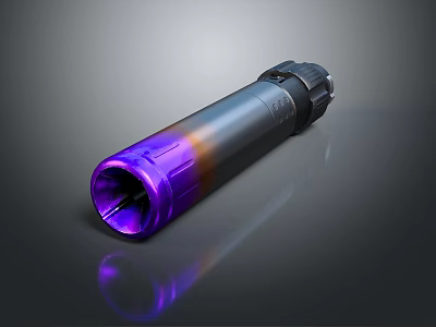 Futuristic Modern Cylindrical Weapon With Purple Black Metallic Finish And Shiny Gradient Surface 3d model