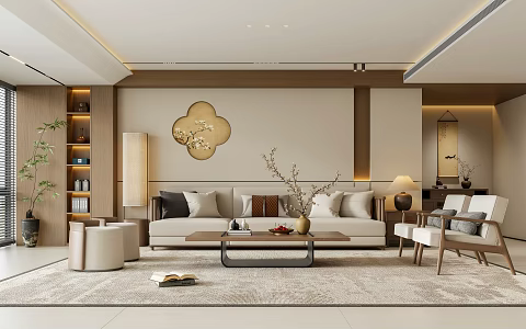 Zen New Chinese Style Home Living Room Song Dynasty Aesthetic Sofa Background New Chinese Style Sofa Tea Table Set No Main Lamp Living Room Floor Lamp Table Lamp Song Leisure Chair 3d model