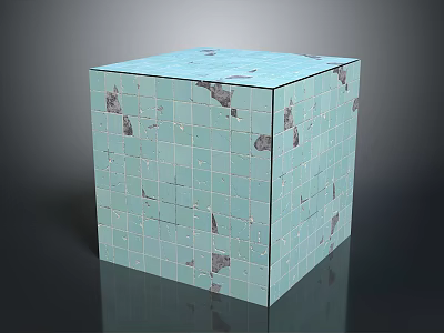 Turquoise Tiled Cube With Dark Spots On Smooth Matte Surface Design 3d model