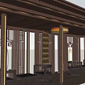 Chinese Style Pergola With Wooden Columns Lattice Panels And Seating Area