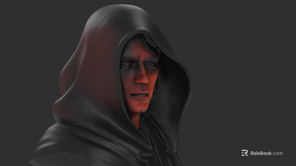 Hooded 3D Mysterious Game Movie Character With Dark Cloak And Serious Expression 3d model 