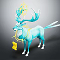 Blue Deer With Blue Antlers Yellow Decorations Neck Ring Feather Like Tail And Yellow Scroll