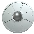 Round Silver Metal Shield Featuring Central Dome And Rivet Design 3d model