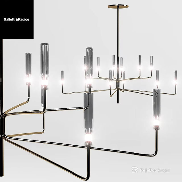 Modern Metal Chandelier With Multiple Arms And Bright Glass Tube Lighting 3d model 
