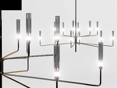 Modern Metal Chandelier With Multiple Arms And Bright Glass Tube Lighting 3d model