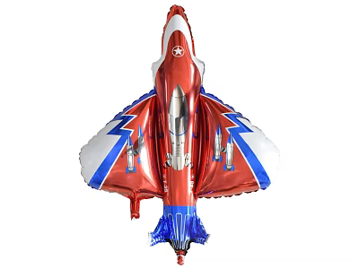 Red Airplane Shaped Foil Balloon With Blue White Decorations And Rocket Patterns 3d model