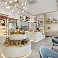Dessert Shop Interior Design Featuring Glass Display Cases Marble Counter Comfortable Seating And Pendant Lights 3d model