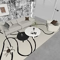 Cream Style Living Room Sofa Coffee Table Combination Lazy Sofa Floor Lamp Sofa Stool Hanging Picture Single Leisure Chair 3d model