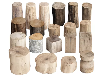 Natural Wooden Side Tables With Rustic Stump Design And Various Shapes 3d model