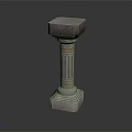 Classical Gray Stone Column With Base Pedestal Fluted Shaft And Gold Accent Ring 3d model