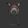 Traditional Ornamental Headdress With Colorful Feathers Horns And Tusk Elements On Display Stand