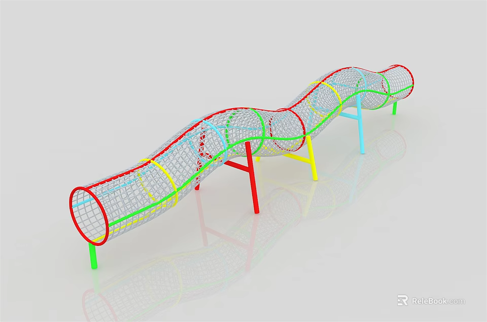 Colorful Wavy Playground Equipment with Mesh Climbing Tubes and Multi Colored Support Legs 3d model 