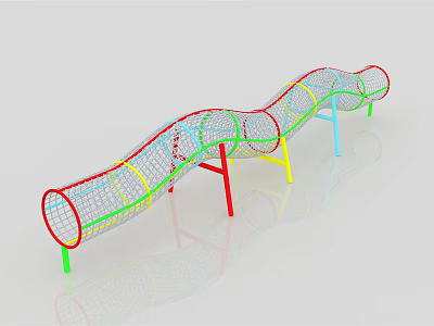 Colorful Wavy Playground Equipment with Mesh Climbing Tubes and Multi Colored Support Legs 3d model