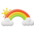 Vibrant Colorful Rainbow Art With Bright Yellow Sun And Fluffy White Clouds