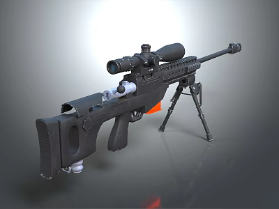 Black Sniper Rifle With Telescopic Sight And Tripod Stand Design 3d model