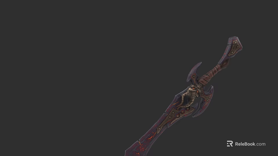 Ornate Decorative Sword With Intricate Carvings And Red Accents On Handle 3d model 