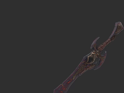 Ornate Decorative Sword With Intricate Carvings And Red Accents On Handle 3d model