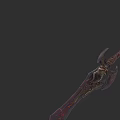 Ornate Decorative Sword With Intricate Carvings And Red Accents On Handle