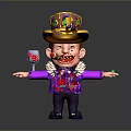 Man Wearing Purple Coat Red Vest Green Jewel Hat Holding Cigar Wine Glass Arms Outstretched